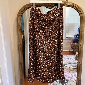 Express Ladygang Satin Leopard Midi Skirt